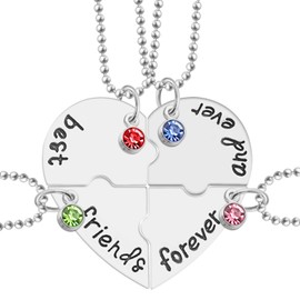FLATRI Friendship Necklace - Heart BFF Necklace for 4 Best Friends Forever and Ever Necklace