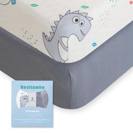 Hevituwhe Warm Fitted Crib Sheets 28inx52in Valentine's Day Winter Mattress Protector Organic Sheet Fitted Crib Sheets for Boys with Colored Small Dinosaurs 2Pack