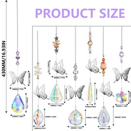 Crystal Sun Catcher Window Decoration Pendant, 7 Pieces, Butterfly Window Decoration, Hanging Crystal Glass Prism Pendant, Crystal Rainbow Suncatcher for Home, Window, Garden Decoration