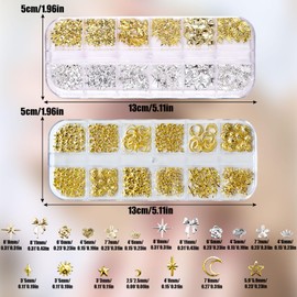 Nail Studs, Stars, 3D, 3D, Cute, Stylish, Y2K Ribbon, Star, Moon, Heart, Flower, Bowknots, Star, Crown, Various Types, Silver Gold, Alloy, Small, Nail Stone, Nail Art, Parts, Metal Deco Parts, Gel