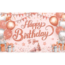 KatchOn, XtraLarge Rose Gold Happy Birthday Banner - 72x44 Inch | Happy Birthday Decorations for Women | Rose Gold Happy Birthday Backdrop for Girls | Happy Birthday Sign | Pink Birthday Decorations