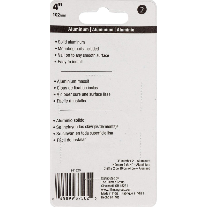 HIllman 841620 4-Inch Nail-On Black Die Cast Aluminum, House Number