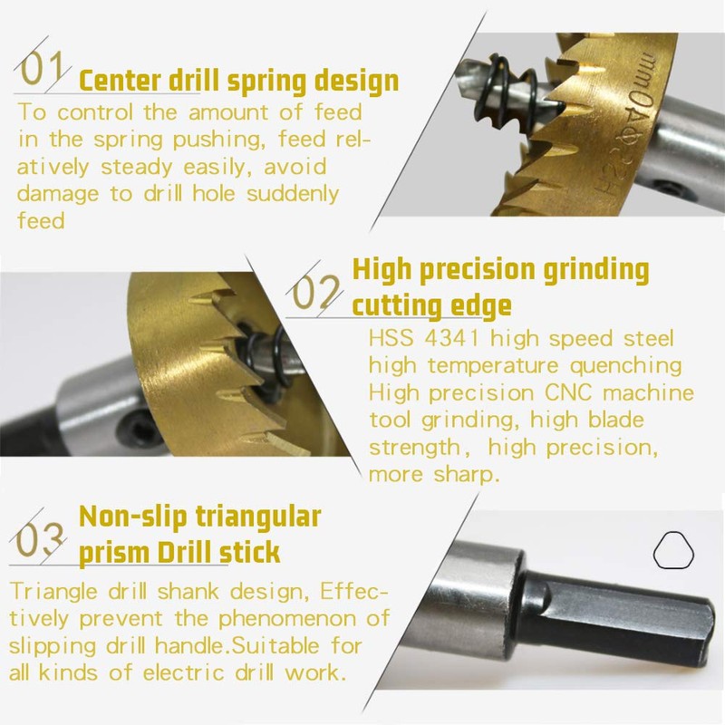5pcs Hole Saw Set Hole Cutter 16/18.5/20/25/30mm HSS Metal Core