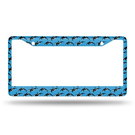 Beabes Blue Killer Whale License Plate Frame Sea Orca Pattern License Plate Holder Wildlife Car Tag Frame License Plate Car Accessories 2 Holes Novelty Auto Car Tag Vanity Present
