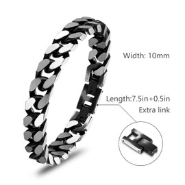 Mens Bracelet-Stainless Steel Fold Over Clasp Cuban Chain-Bracelets for Men