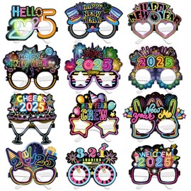 DPKOW Neon 2025 New Year's Eve Glasses, Pack of 24 Paper Glasses, Happy New Year Party Glasses, New Year Glasses for New Year's Eve Accessories, 2025 Neon New Year's Eve Party Accessories, Gadget New