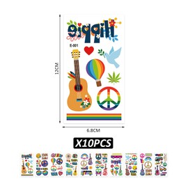 Pack of 10 Hippie Tattoo Stickers, Temporary Tattoo Stickers, Fashion Art Stickers, Hippie Stickers, Hippie Accessories, Suitable for Adults, Children's Stickers, Carnival, Carnival Tattoo Stickers
