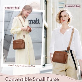 VX VONXURY Damen Umhängetasche, Klein Veganem Leder Crossbody Bag Schultertasche mit Breiten Gurten, Braun