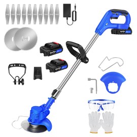 Electric Weed Wacker Cordless, Weed Eater Battery Powered with 2 Types of Blades, Lightweight Grass Trimmer with 1.5Ah Battery & Wheels, Foldable Lawn Edger/Brush Cutter for Lawn Yard Garden