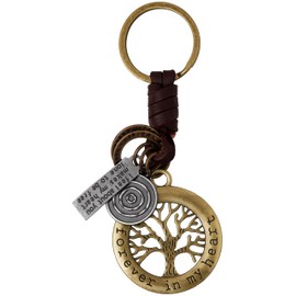 HAQUIL Vintage Tree of Life Leather Keychain Antique Viking Keyring Gift Women Men Leather KeyRing Home Car Door Keys Holder Dive Safe Keychain, 3, Medium