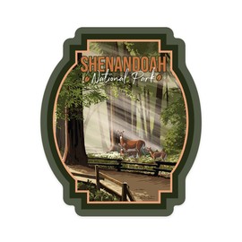 Die Cut Sticker Shenandoah National Park, Virginia, Deer and Fawns, Contour Vinyl Sticker 1 to 3 inches (Waterproof Decal for Cars, Water Bottles, Laptops, Coolers), Small