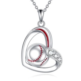 YAFEINI Sports Chain for Women Sterling Silver with Sports Pendant in Heart Shape for Volleyball/Baseball/Basketball/Tennis/Football Sports Jewellery Gifts for Girls Sports Lovers, Sterling Silver,