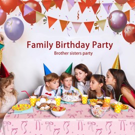 4Pcs Coquette Birthday Decorations, Pink Bow Birthday Decorations, Large Pink Bow Girl Coquette Decorations Tablecloth, 108 X 54 Inches