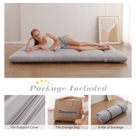 Zelladorra Japanese Floor Mattress, Futon Mattress with Portable Storage Bag, Roll Up Mattress Thick Tatami Mattress Suitable for Camping, Guest Room, Grey, Queen
