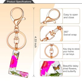 Initial Letter Butterfly Flower Pink Keychain Birthday gifts for Women Girl Backpack Wallet Car Key Cute Bling Keychain, L-pink, keychains