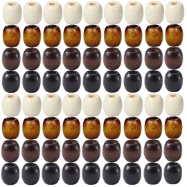 200Pcs Large Hole Barrel Wood European Loose Beads 4 Colors Natural Wooden Dreadlock Hair Braid Beads for Hair Braids Jewelry Bracelet Necklace Making 16x16-17mm
