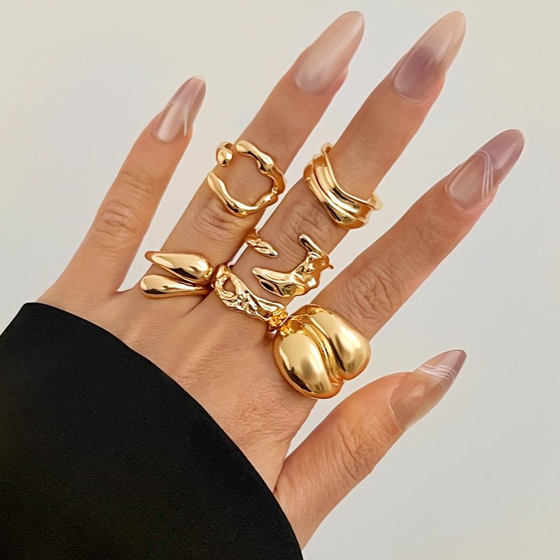 HUJUON Trendy Chunky Stacking Finger Ring Set for Women Adjustable