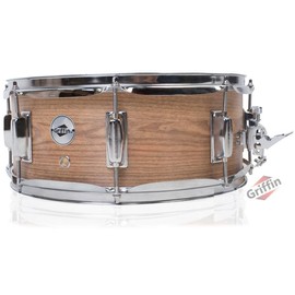 Griffin Oak Wood Snare Drum by GRIFFIN - PVC on Poplar Wood Shell 14" x 5.5" - Percussion Musical Instrument