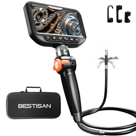 BESTISAN Dual Lens Articulating Borescope, 5" Endoscope Camera with Light, 1080P Two-Way Articulated Industrial Flexible Snake Inspection Camera for Auto Home Wall & HVAC-5FT