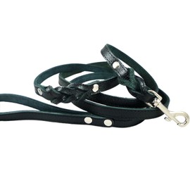 8' Genuine Leather Braided Dog Leash Black 3/4" Wide