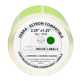 HOUSELABELS 2.25" x 1.25" Green Address Labels on 1" Core Compatible with Zebra and Rollo Printers, 2 Rolls / 1,000 Labels per Roll