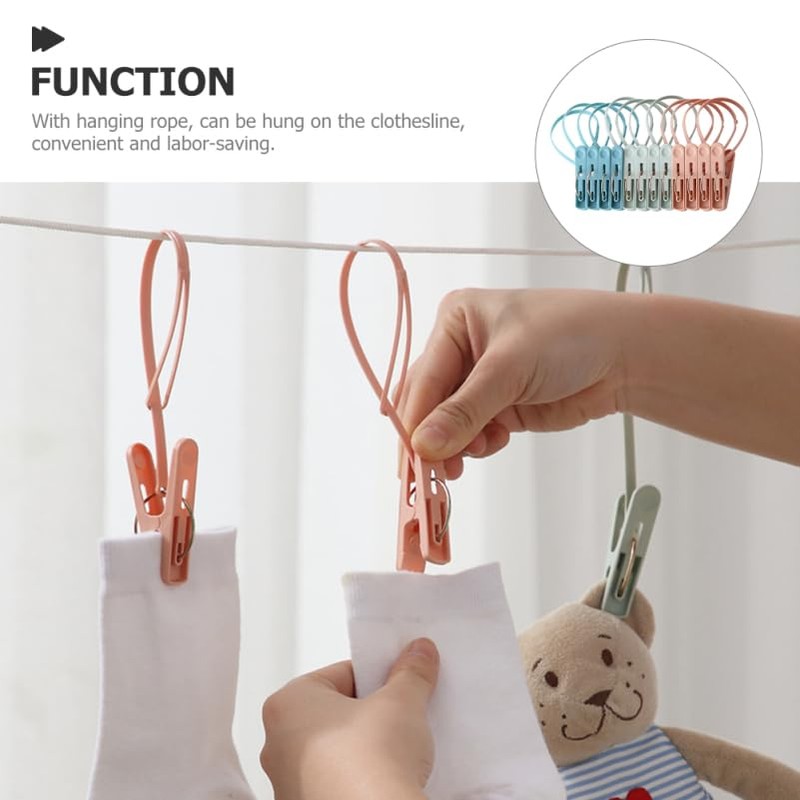 ULTECHNOVO 12Pcs Windproof Clothes Drying Clips with Plastic Rope Lightweight
