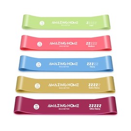 5-Piece Fitness Bands Set Made of Natural Latex - Different Resistance Levels, Theraband Suitable for Home, Gym, Yoga and Independent Training