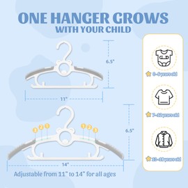 SIshynio 30 Pack Baby Hangers for Closet, Adjustable Space Saving Kids Clothes Hangers 11"-14.5", Non-Slip Stackable Plastic Hanger for Toddler Infant Nursery Child Clothing(Grey