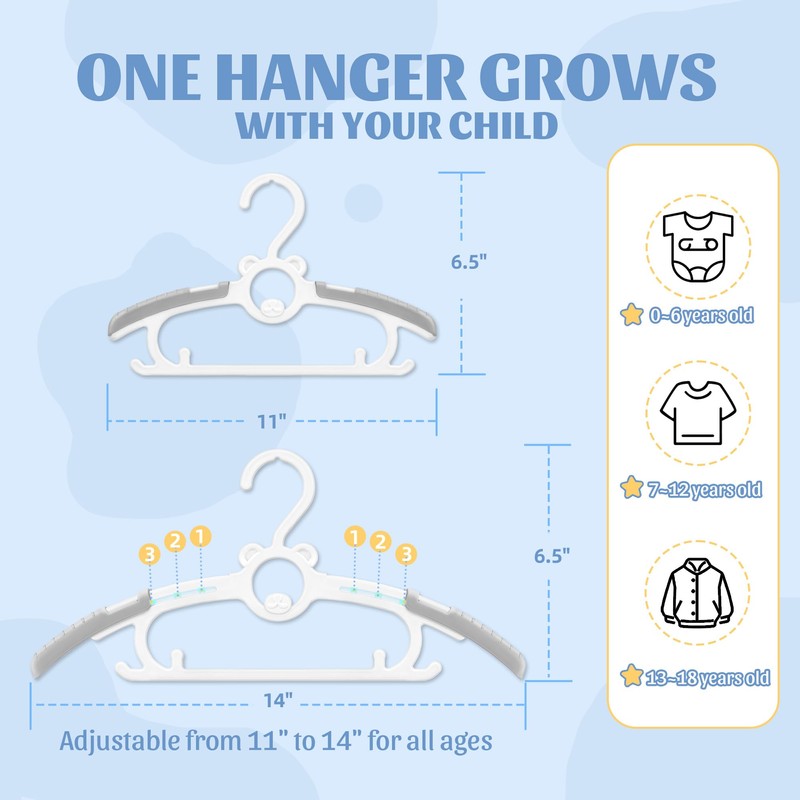SIshynio 30 Pack Baby Hangers for Closet, Adjustable Space Saving
