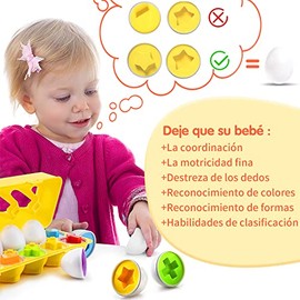 AXIDUN Huevos a Juego de Forma y Color,Juguete Educativo Montessori Stem,para niños pequeños y preescolares-Ideal,para el Desarrollo de reconocimiento de Color y Forma(12PCS)