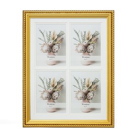 Wontree 5x7 Collage Picture Frame Ornate in Gold with Rope Trim, Solid Wood with Real Glass, Fits Four Openings 5x7 Photos or Use as One 12x16 Picture, Vertical and Horizontal for Wall Gallery