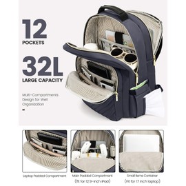 LOVEVOOK - Mochila para portátil de viaje para mujer, bolsa de computadora para trabajo, negocios,, Gris oscuro, 17 pulgadas, Mochilas de viaje