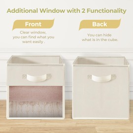 STORAGEIDEAS Storage Cubes, 11 Inch Cube Storage Bins With Clear Window, 6 Pack, Foldable Cubes With Handles, Closet Storage Organizer Bins, Cubby Clothing Storage Baskets for Shelves, Beige