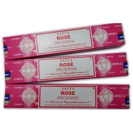 Satya Pink Rose Aromatic Incense Sticks - Natural Aromatherapy Incense Sticks - 3 Boxes of 15g - Long Lasting
