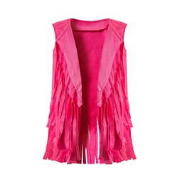 IWALUE 60s 70s Hippie Outfits Kids Girls Costume Fringe Vest Peace Flared Pants Accessories Set（Pink,8-10 Years）