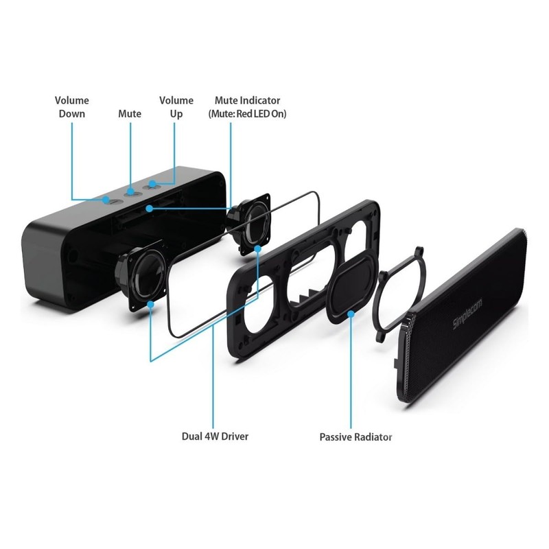 Simplecom UM228 Portable USB Stereo Soundbar Speaker Plug and Play