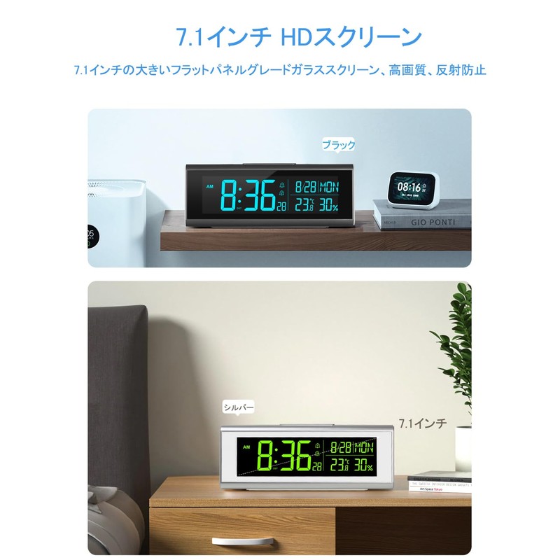 SPuRuiMaK Alarm Clock, Digital Calendar, Temperature, Humidity, Snooze Function, Dimmable,