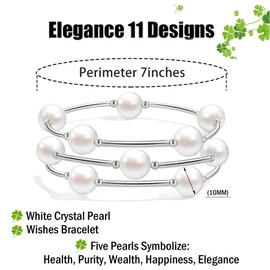Elegance 11 designs 10mm Crystal White Pearl Blessing Bracelet, 7.1, Brass, Pearl