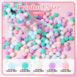 Bruislard 1 cm Pompoms, Pack of 1000 Colourful Pompoms for Crafts, Mini Felt Balls, Small Craft Pompoms for Funny DIY Creative Crafts, Party Decoration, Fine Hair Accessories (Pastel Colours)