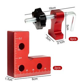 90 Degree Positioning Angle Pack of 2 - Right Angle Clamps Made of Aluminium Alloy Right Angle Tensioner, Woodworking Tools, Carpenter's Angle for Woodworking, DIY, Crafts, Red