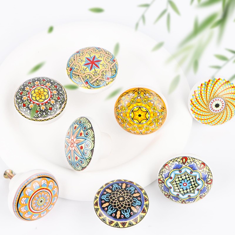 Fonyet Pack of 8 Ceramic Knobs Furniture Knobs Bohemian Style