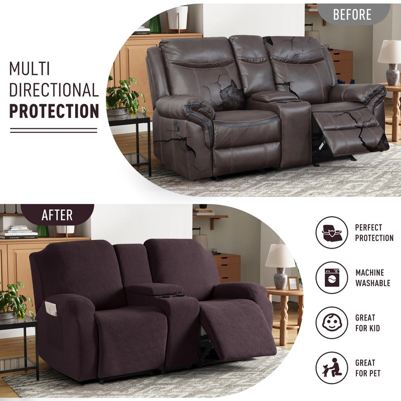 KinCam Loveseat Recliner Covers with Middle Console Slipcover, Recliner Sofa