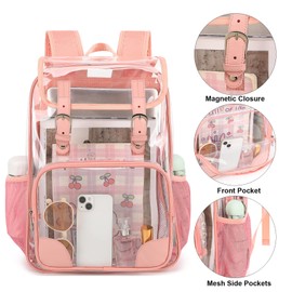 Fuyicat Clear Backpack Heavy Duty PVC Transparent Girls Kids School Backpacks Stadium Approved See Through College Bookbag for Women (Pink)
