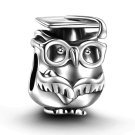 Lovans 925 Sterling Silver Graduation Gift Charm Cute Wise Owl Bead Charm Fit Bracelet Gift for Women
