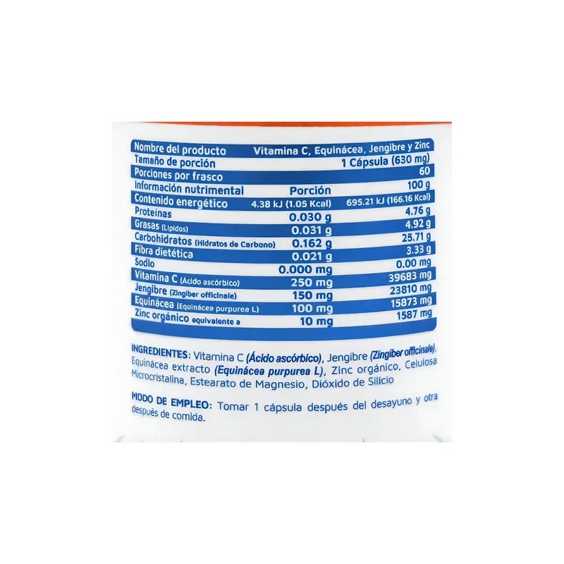 Vitamina Equinácea Jengibre Zinc Cápsulas Vidanat Sabor