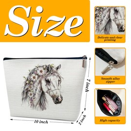 Ythuil Daisy Horse Makeup Bag, Floral Cosmetic Bag for Purse, Horse Lovers Gifts for Women, Besties, Daughter, Best Friends, Cowgirl Stuff