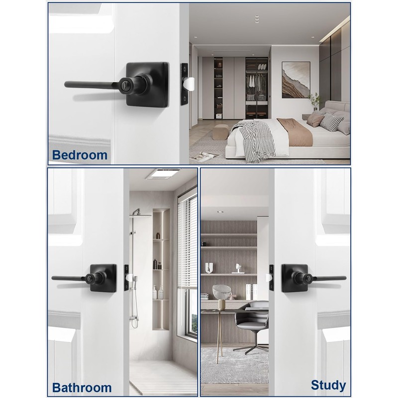 Mengico 5 Pack Privacy Door Handle, Matte Black Keyless Interior