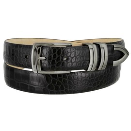 BS8191 Gun Genuine Full-Grain Cowhide Leather Designer Golf Dress Belt 1-1/8"(30mm) Wide (Alligator Black, 38)