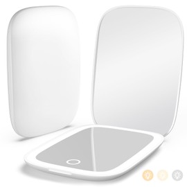 Rechargeable Travel Mirror with Lights 1X/3X Magnification, 3 Color Modes Mini Led Compact Travel Makeup Mirror with Lights for Purse,Travel Essentials Gifts for Girls Women - White