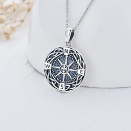 Midir&Etain Compass Necklace Sterling Silver Celtic Knot Travel Pendant Necklace Inspirational Graduation Jewellery Gifts for Women Men